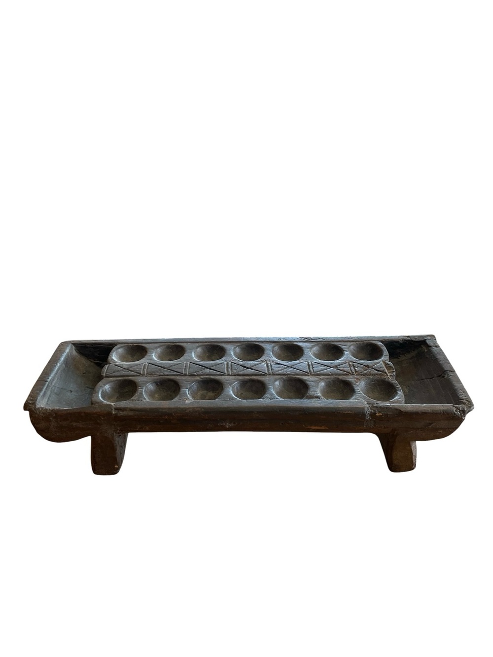 Antique Hand Carved Wooden Mancala Pallanguzhi Board Game Vintage